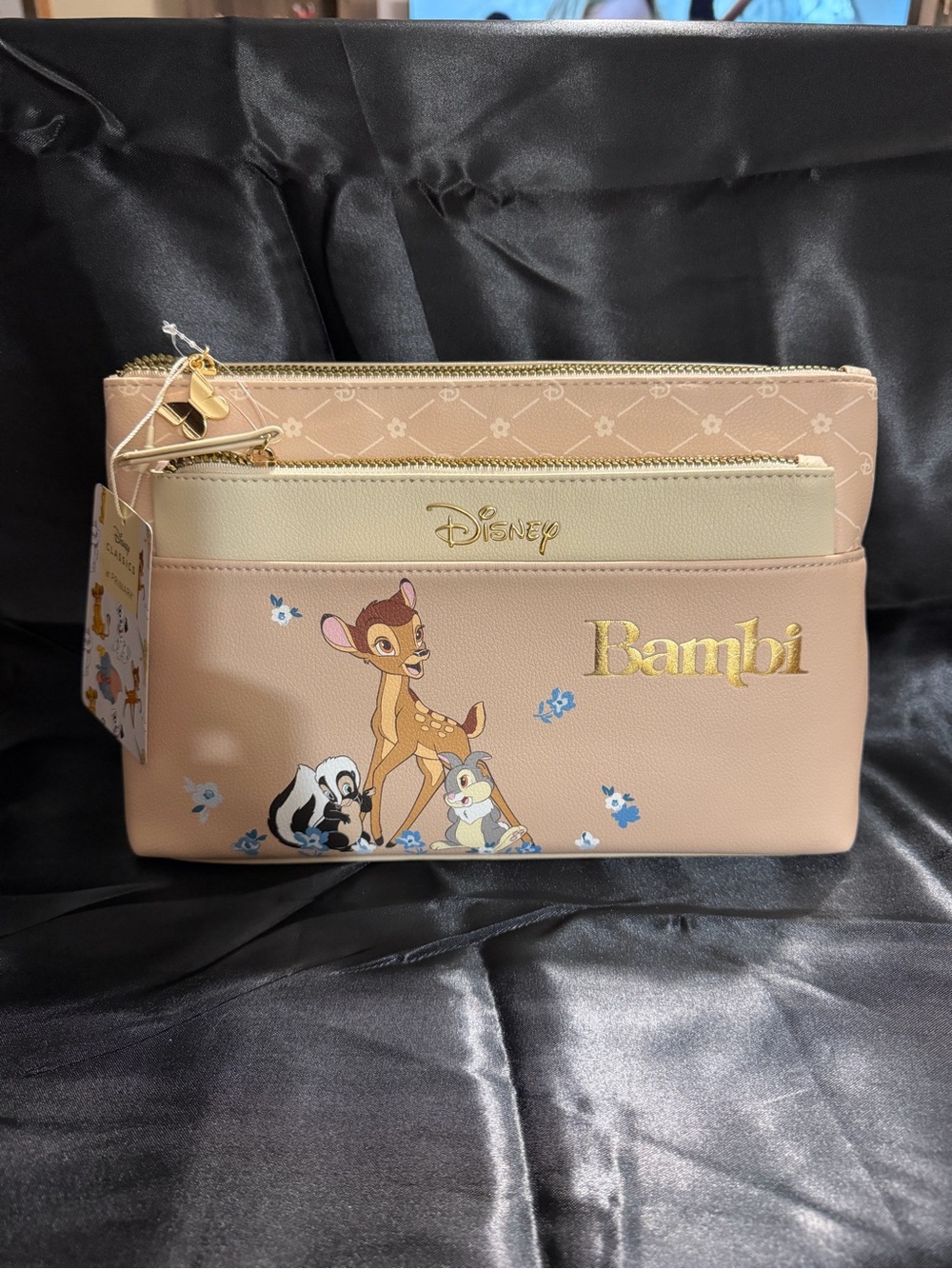 Disney Bambi Beige and Blush Zip Cosmetic Pouch Set
